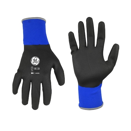 Ge Fully Dipped Coated Gloves, Foam Nitrile, Black, L 24 PK GG222L